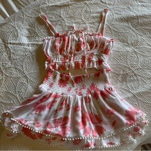 Pink & White Floral Skort & Cropped Tank Set